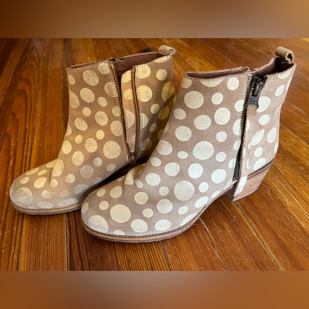 SixtySeven Brand Gold Polka Dot Suede Leather Bootie Size 40